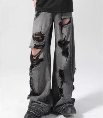 THEATRE CODE 데미지 데님 플레어 팬츠 XL 와이드 블랙