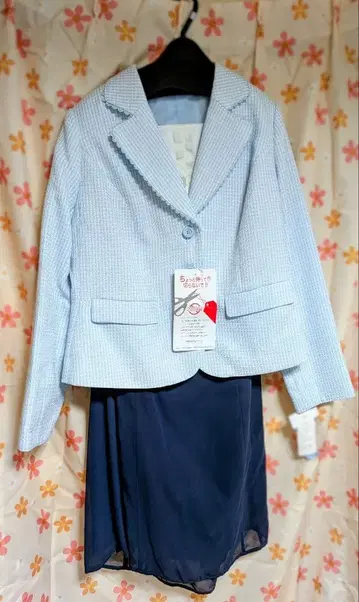 빅 사이즈 스카이블루 체크 자켓과 네이비 스커트 세트 미사용 새상품