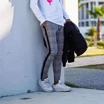 아담스 저글러 체크 무늬 스키니 팬츠