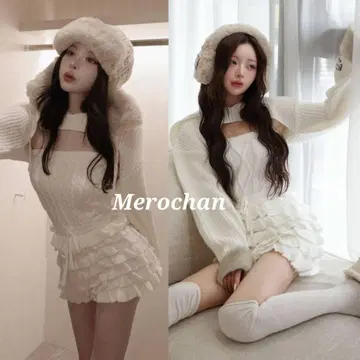 다리치 프릴 니트 콤비네존 화이트