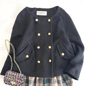 어도어 ADORE 골드 버튼 노카라 울 자켓 블랙 더블