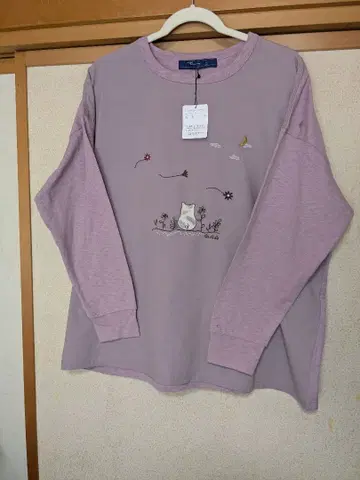 드럭 스토어즈 DS 자수 장식 연보라색 긴팔 티셔츠 L 사이즈(LL)