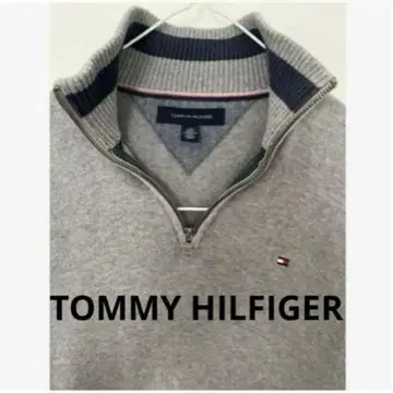 타미힐피거 상의 트레이닝복 니트 로고 자수 하프 지퍼