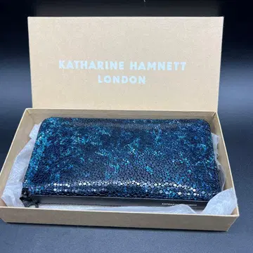 미사용품 KATHARINE HAMNETT 블루 메탈릭 장지갑