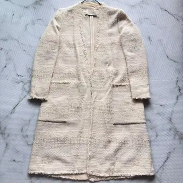 새상품급 ZARA 트위드 롱 자켓 코트 화이트 S