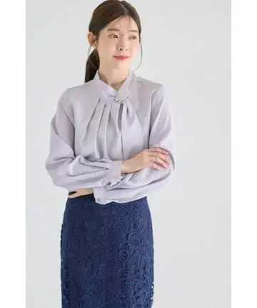 [ 새상품 ] JAYRO 스탠드 아지메 타이 블라우스 라벤더 그레이