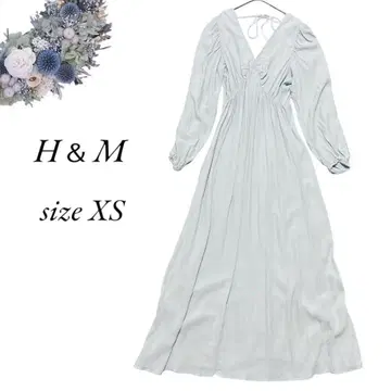 새상품급 H&M V넥 롱 플레어 원피스 XS 민트 그린 럭셔리 3313