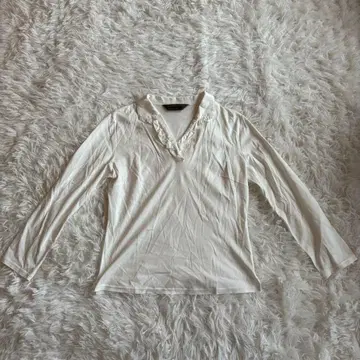 새상품급 여성용 긴팔 T셔츠 S 면 코튼 화이트 V넥 상의