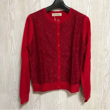 레이스 패널 빨간색 긴팔 가디건