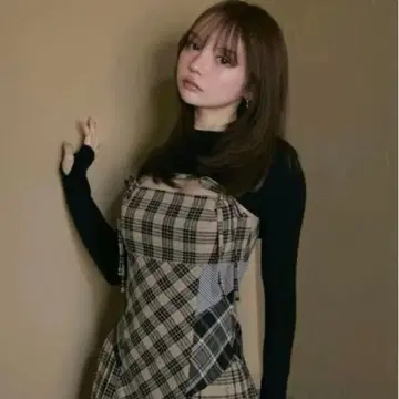 ANDMARY 나디아 체크 롱 드레스 베이지