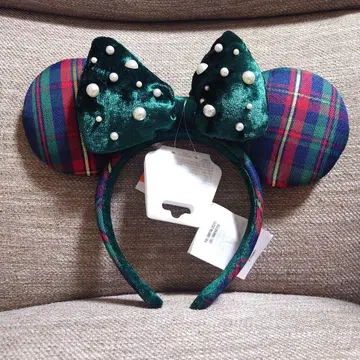 홍콩 디즈니 크리스마스 미키마우스 머리띠 그린 컬러 체크