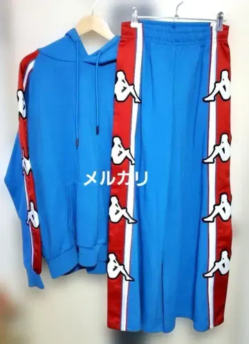 카파 반다 테이프 로고 스카이블루 맨투맨 후디 와이드 팬츠