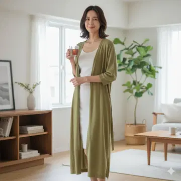 BATONER 바토너 코튼 실크 롱 가디건 라이트 그린