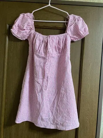 ZARA 핑크 체크 무늬 퍼프 슬리브 반팔