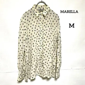 MARELLA 꽃무늬 실크 100% 긴팔 블라우스 아이보리