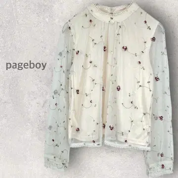 [ 페이지 보이 ] 긴팔 블라우스 F 자수 꽃무늬 레이스 스탠드넥 귀여운