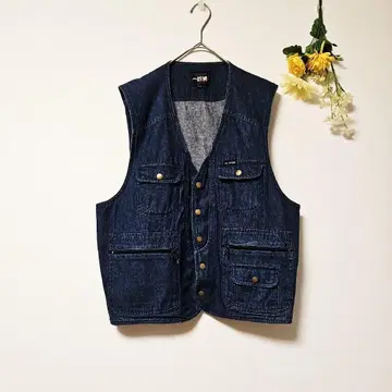 하자품 [한 마리 늑대] 데님 베스트 스냅 버튼 인디고 작업옷 (LL)