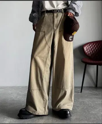 면 100% 덕 소재 더블니 디자인 팬츠