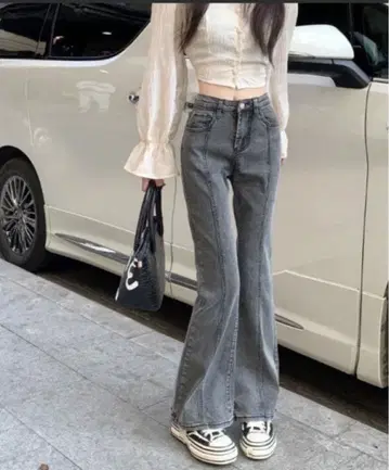시착만 한 플레어 데님 팬츠 그레이
