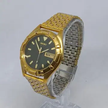 SEIKO 7N43-7068 3침 쿼츠 손목시계 데이데이트 그린 다이얼