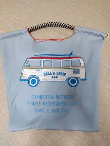 볼&체인 버스 자수 에코백 스카이블루