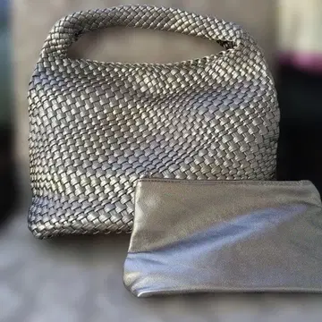새상품 미사용 실버 뜨개질 토트백과 파우치