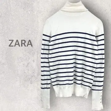 [ 자라 ] 터틀넥 니트 S 풀오버 골드 버튼 슬릿 소매 보더