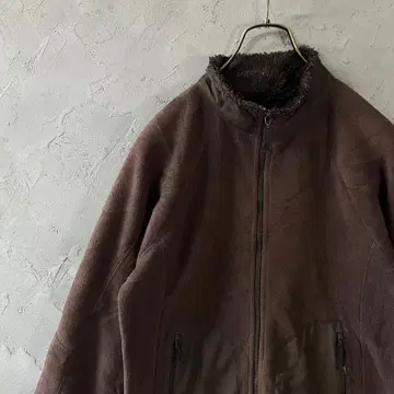 빈티지 플리스 자켓 풀 집업 자수 로고 브라운 M LO19