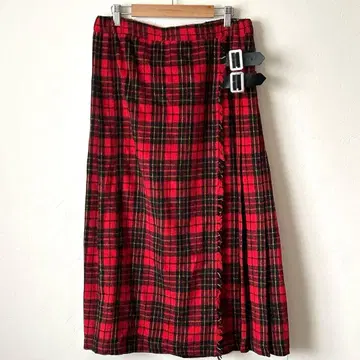 리브인컴포트 스커트 빨간색 체크 무늬 LL 허리밴딩 가죽 벨트