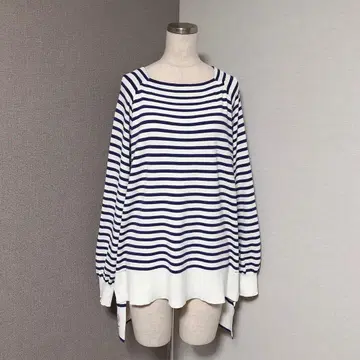 아즈노아즈두바즈 보더 고양이 자수 니트 튜닉