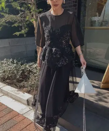 JACQUARD LAYERED TULLE DRESS 블랙 S