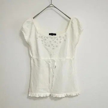 MISCH MASCH 펄 비쥬 상의 리본 38 화이트 반팔