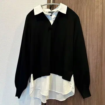 ADRIANNA PAPELL 레이어드 셔츠 니트탑