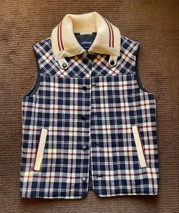 NEWYORKER / 네이비 계열 체크 베스트 / 충전솜