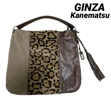긴자 카네마츠 가죽 송치 스웨이드 이색 패턴 숄더백 표범 무늬