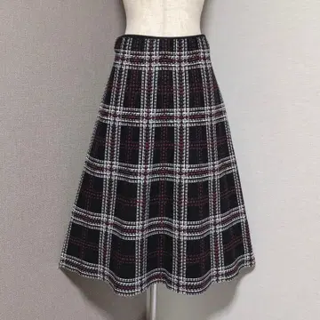 에프데 체크 니트 미디 스커트 블랙 보르도