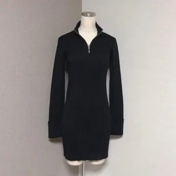 에모다 리브 니트 원피스 zip 롤업 슬리브 블랙