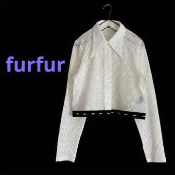 furfur 레이스 긴팔 셔츠 허리 로고 레이스 셔츠 시어