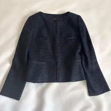 [ 새상품급 ] 언타이틀 트위드 자켓 노카라 라메 네이비 3