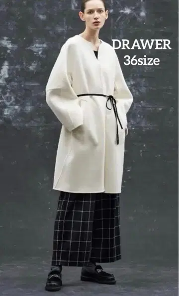 드로어 울 비버 케누키 슬릿 노카라 코트