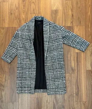 스터링 루어 체크 무늬 오픈 프론트 체스터 코트