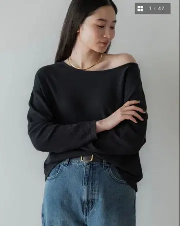 크루레 crewre 2way 라프인레이 보트넥 롱T 사이즈 2 블랙