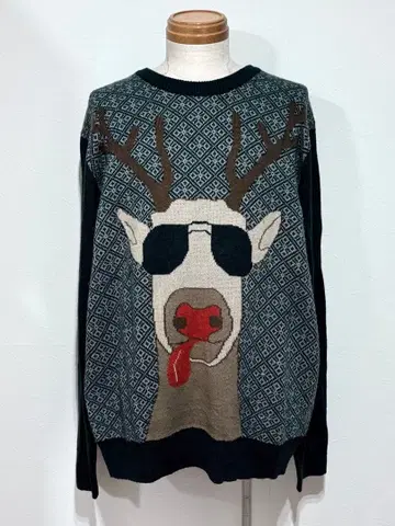 루돌프 디자인 긴팔 니트 스웨터 크리스마스