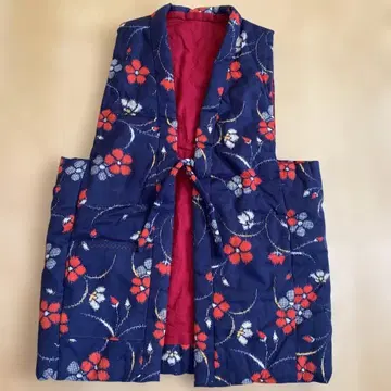 꽃무늬 네이비 컬러 카스리 면 누빔 반텐 짱짱코