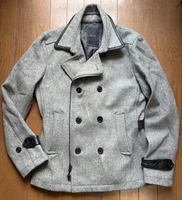 울 더블 브레스트 피 코트 그레이