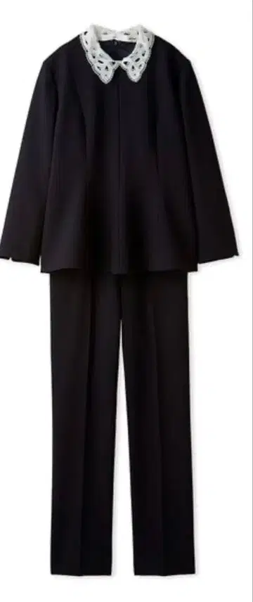 미라 오웬 2way 레이스 칼라 페플럼 셋업