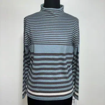 인기 새상품 스트레치 보더 니트 미세스 보틀넥 색스 x 그레이