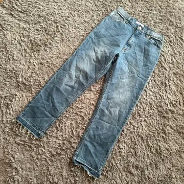 심플리시티 스트레이트 데님 청바지 컷오프 블루 성숙 캐주얼