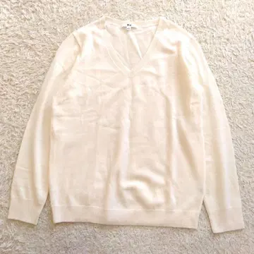 UNIQLO V넥 캐시미어 100% 니트 스웨터 화이트 XL