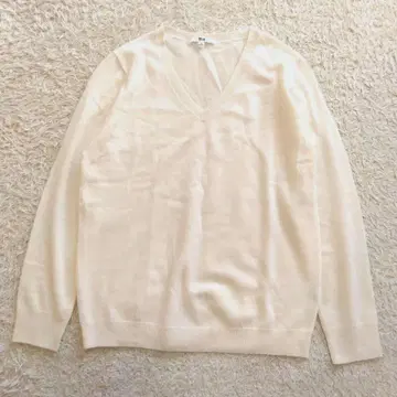 UNIQLO V넥 캐시미어 100% 니트 스웨터 화이트 XL